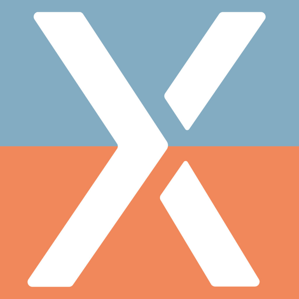altijd online toont een oranje blauw logo met grote witte x erin