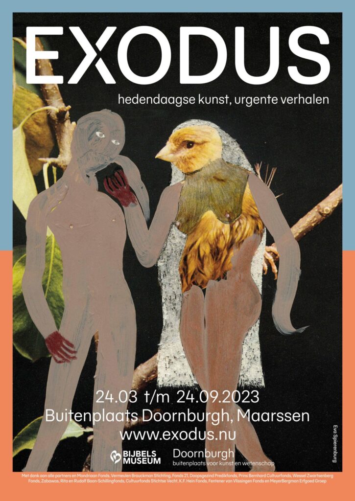 Affiche van EXODUS (hedendaagse kunst, urgente verhalen), tentoonstelling in Buitenplaats Doornburgh bij Maarssen